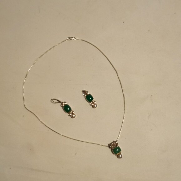 STUNNING SAJEN Chrysoprase and Pearl Silver Pendant and Earring Set BNIP 925 - Picture 5 of 10